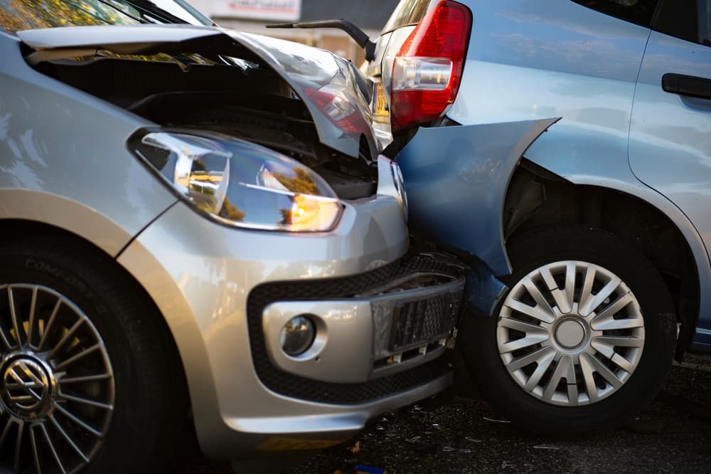 Two vehicles collided on the road.